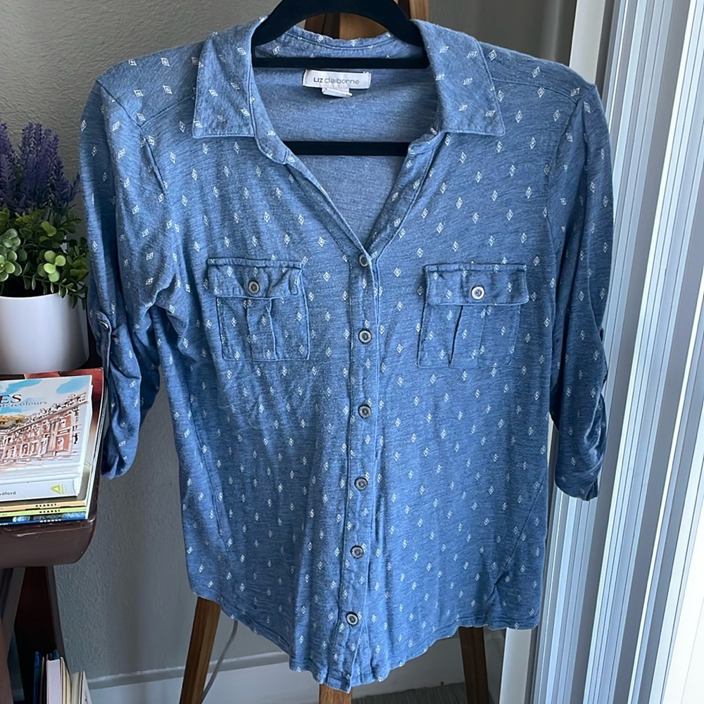Liz Claiborne Blue Button Down Blouse